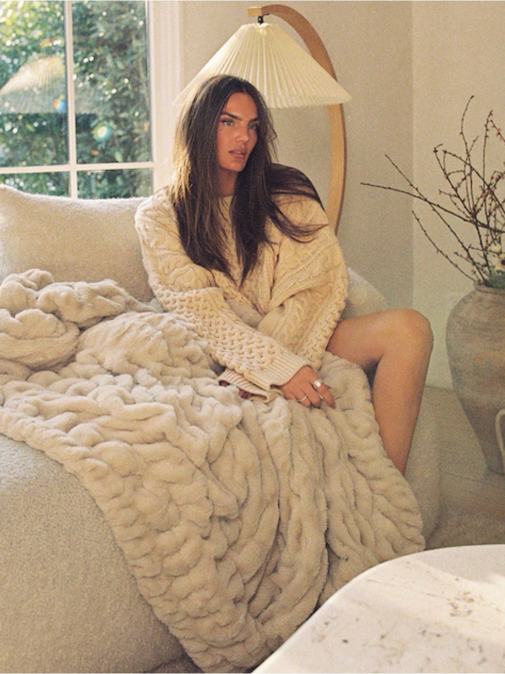 Lola Blankets Faux Fur Throw Blanket, Antique Ivory -